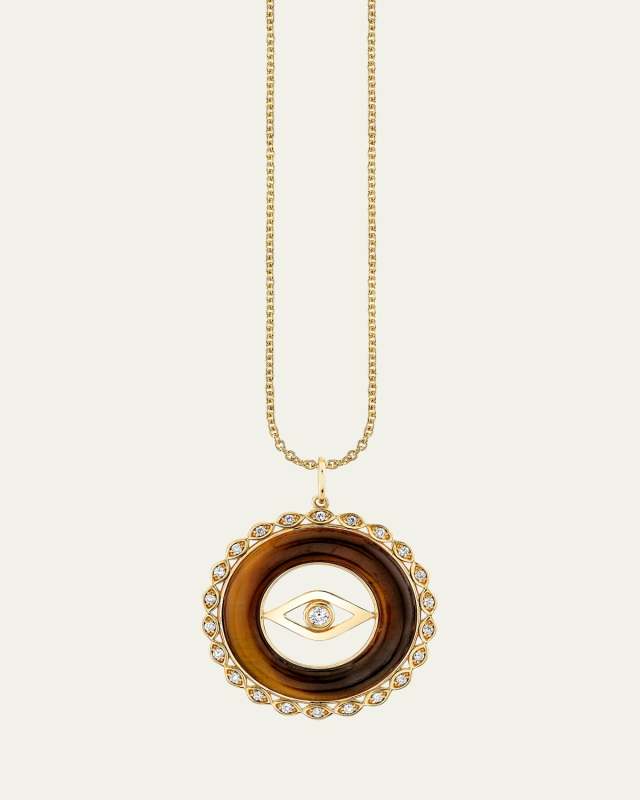 14K Gold Marquise Eye Border Stone Inlay Evil Eye Charm